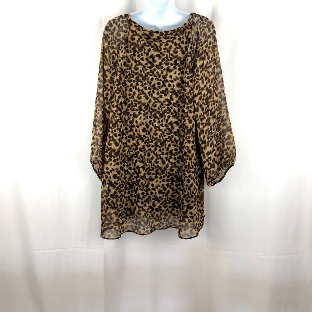 Roz & Ali sheer overlay leopard top 3X - Picture 4 of 6